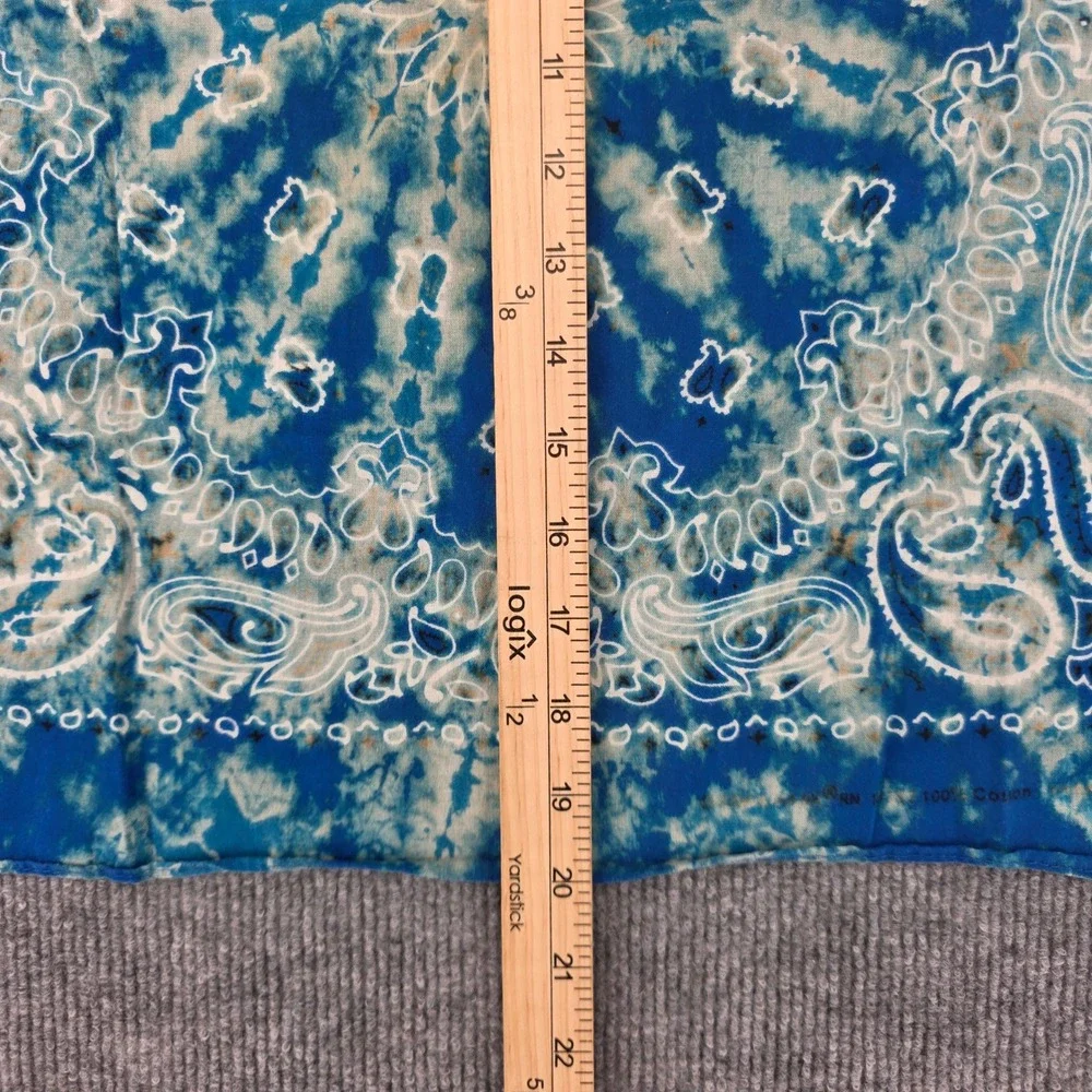 Blue Tie Dye Paisley Cotton Bandana Square Scarf Sunburst Print 20x20